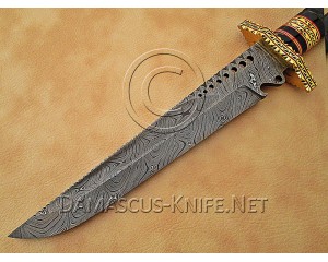 Personalized Handmade Damascus Steel Arts and Crafts Hunting and Survival Bowie Knife Horn Handle - DHK888