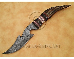Personalized Handmade Damascus Steel Arts and Crafts Hunting and Survival Gut Hook Bowie Knife Horn Handle