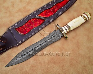 Personalized Handmade Damascus Steel Arts and Crafts Hunting and Survival Dagger Knife Bone Handle - DHK890