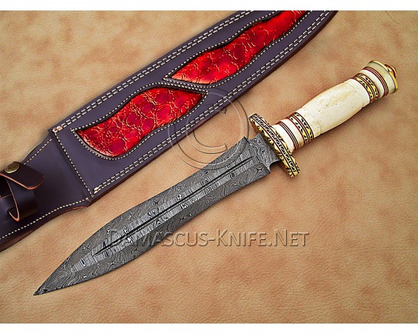 Personalized Handmade Damascus Steel Arts and Crafts Hunting and Survival Dagger Knife Bone Handle Personalized Handmade Damascus Steel Arts and Crafts Hunting and Survival Dagger Knife Bone Handle