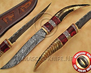 Personalized Handmade Damascus Steel Hunting and Survival Arts and Crafts Bowie Knife Ram Horn Handle - DHK891