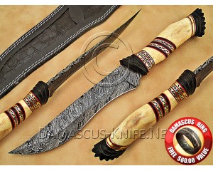 Personalized Handmade Damascus Steel Arts and Crafts Hunting and Survival Bowie Knife Bone Handle - DHK892
