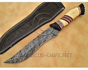 Personalized Handmade Damascus Steel Arts and Crafts Hunting and Survival Bowie Knife Bone Handle - DHK892