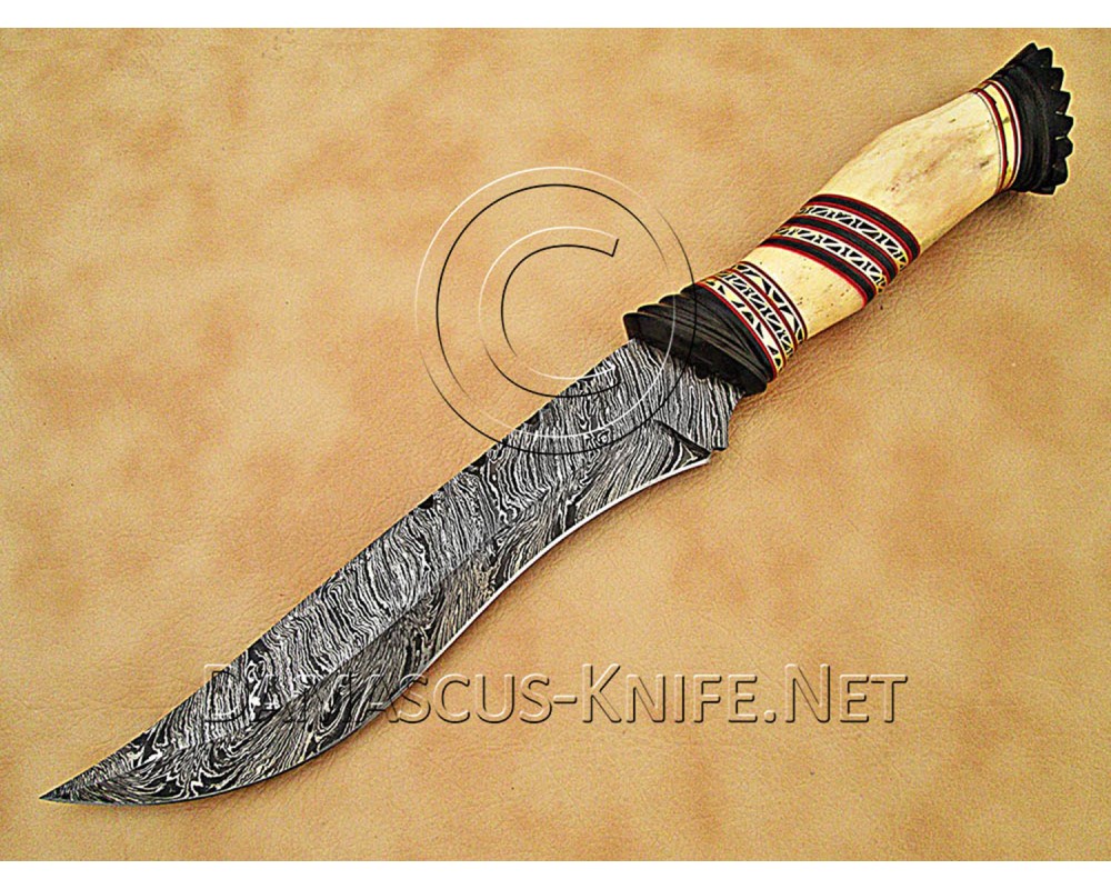 Personalized Handmade Damascus Steel Arts and Crafts Hunting and Survival Bowie Knife Bone Handle - DHK892