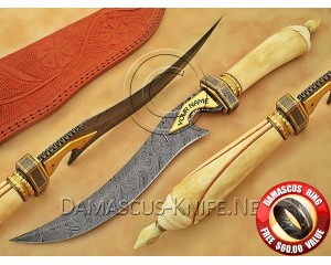 Personalized Handmade Damascus Steel Arts and Crafts Hunting and Survival Bowie Knife Bone Handle