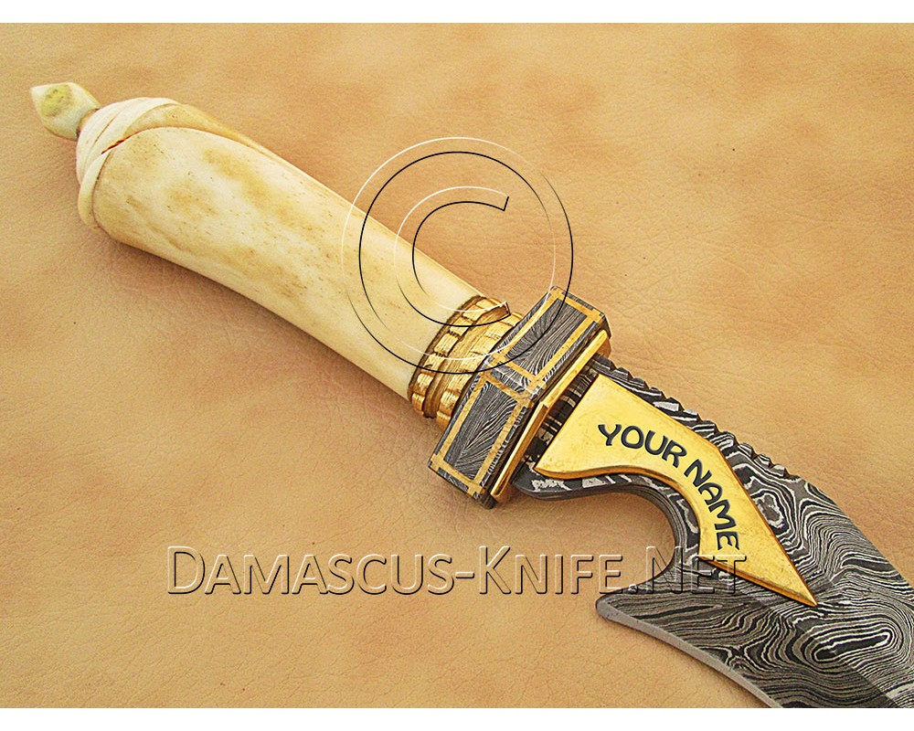Personalized Handmade Damascus Steel Arts and Crafts Hunting and Survival Bowie Knife Bone Handle - DHK899 Personalized Handmade Damascus Steel Arts and Crafts Hunting and Survival Bowie Knife Bone Handle - DHK899