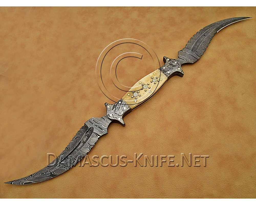 Personalized Handmade Damascus Steel Arts and Crafts Halide Hunting and Survival Knife Bone Handle - DHK952