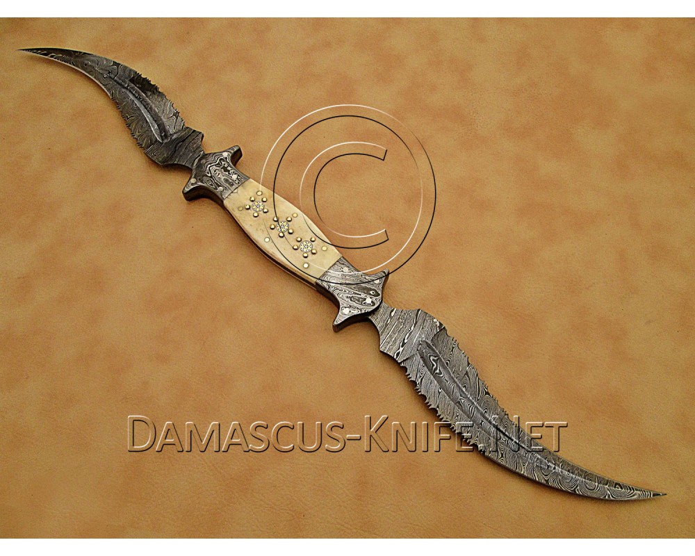 Personalized Handmade Damascus Steel Arts and Crafts Halide Hunting and Survival Knife Bone Handle - DHK952