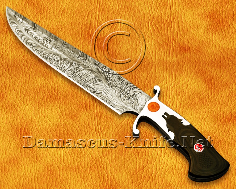 Personalized Handmade Damascus Steel Hunting and Survival Bowie Craft Knife Wolf Crafting G10 Micarta Handle - DHK964 Personalized Handmade Damascus Steel Hunting and Survival Bowie Craft Knife Wolf Crafting G10 Micarta Handle - DHK964