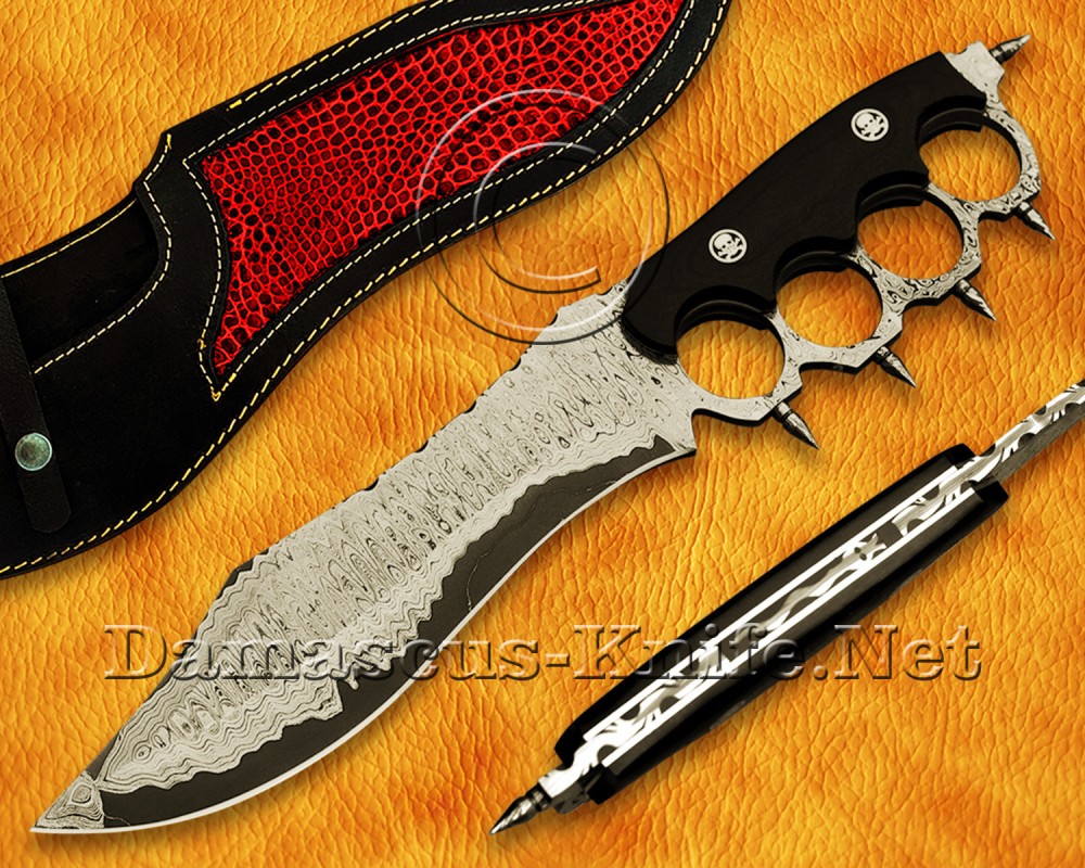 Personalized Handmade Damascus Steel Arts and Crafts Hunting and Survival Collectible Trench Knife G10 Micarta Handle - DHK967