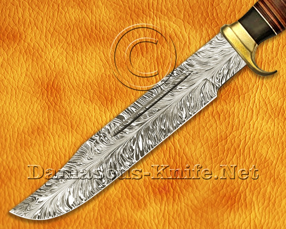 Personalized Handmade Damascus Steel Arts and Crafts Hunting and Survival Crocodile Dundee  Bowie Outback Knife Leather Handle - DHK975