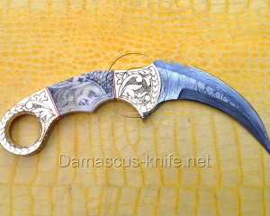 Personalized Scrimshaw Handmade Damascus Steel Arts and Crafts Hunting and Survival Karambit Knife Personalized Scrimshaw Handmade Damascus Steel Arts and Crafts Hunting and Survival Karambit Knife
