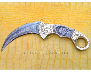 Personalized Scrimshaw Handmade Damascus Steel Arts and Crafts Hunting and Survival Karambit Knife Personalized Scrimshaw Handmade Damascus Steel Arts and Crafts Hunting and Survival Karambit Knife