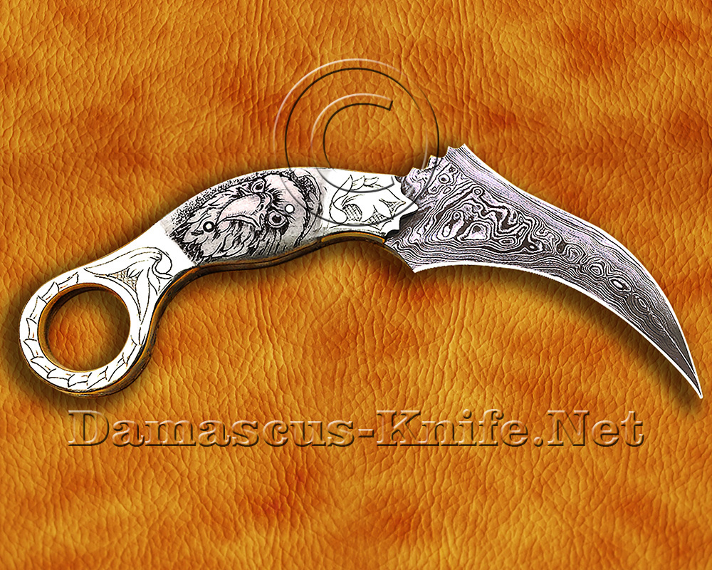 Personalized Scrimshaw Handmade Damascus Steel Arts and Crafts Hunting and Survival Karambit Knife Personalized Scrimshaw Handmade Damascus Steel Arts and Crafts Hunting and Survival Karambit Knife