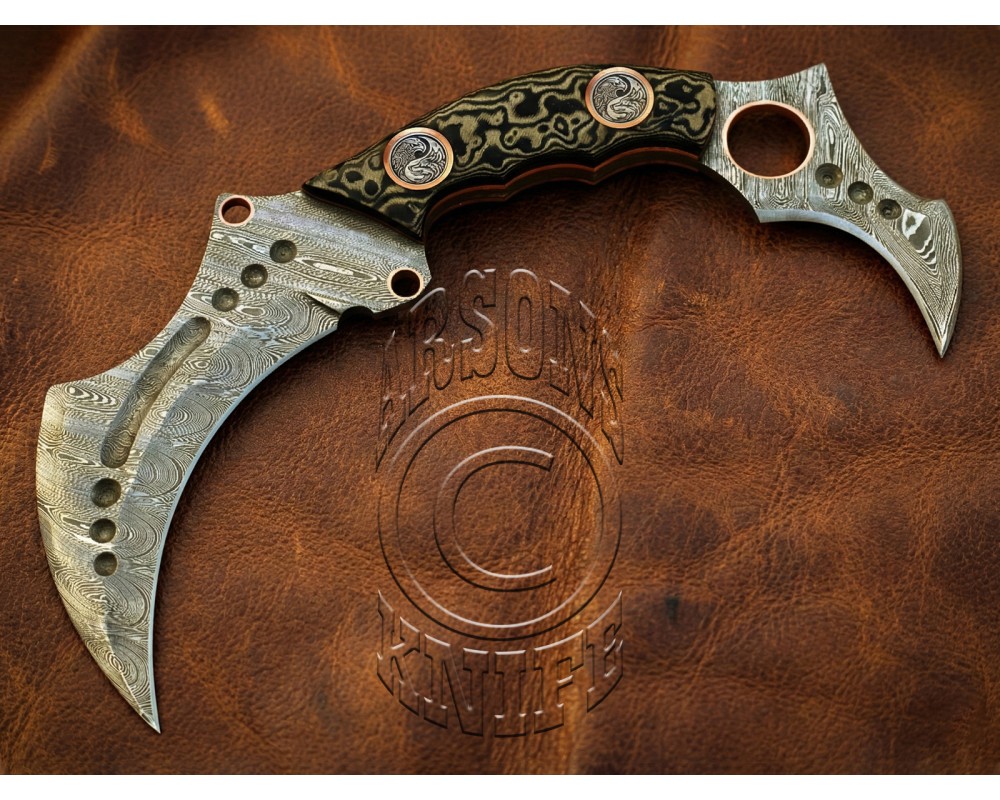 Custom Handmade Damascus Steel Arts and Crafts Hunting and Survival Karambit Knife - G10 Micarta Handle - DHK723 Custom Handmade Damascus Steel Arts and Crafts Hunting and Survival Karambit Knife - G10 Micarta Handle - DHK723