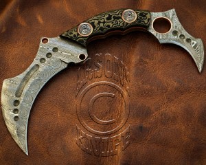 Custom Handmade Damascus Steel Arts and Crafts Hunting and Survival Karambit Knife - G10 Micarta Handle - DHK723