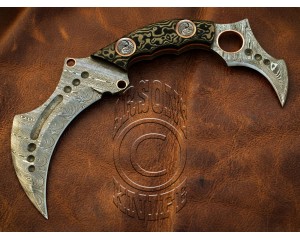 Custom Handmade Damascus Steel Arts and Crafts Hunting and Survival Karambit Knife - G10 Micarta Handle - DHK723