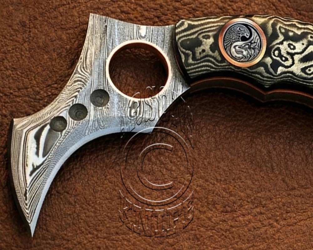 Custom Handmade Damascus Steel Arts and Crafts Hunting and Survival Karambit Knife - G10 Micarta Glassy Handle - DHK723