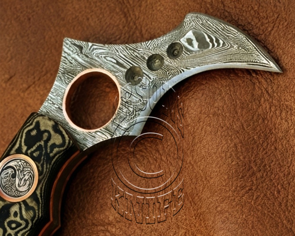 Custom Handmade Damascus Steel Arts and Crafts Hunting and Survival Karambit Knife - G10 Micarta Glassy Handle - DHK723