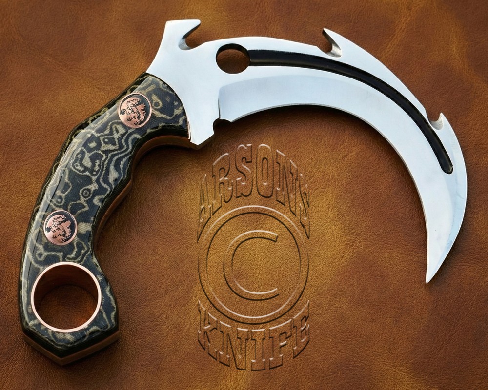 Custom Handmade Damascus Steel Arts and Crafts Hunting and Survival Karambit Knife - G10 Micarta Glassy Handle - DHK724