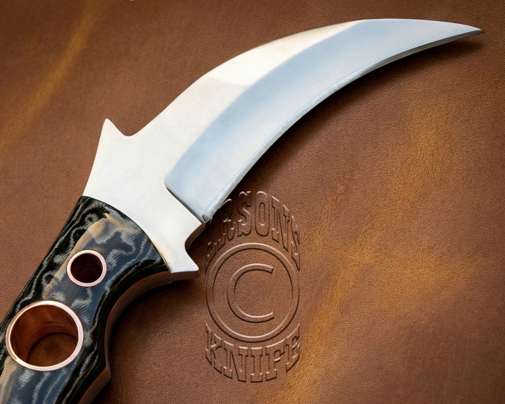 Custom Handmade Damascus Steel Arts and Crafts Hunting and Survival Karambit Knife - G10 Micarta Glassy Handle - DHK725