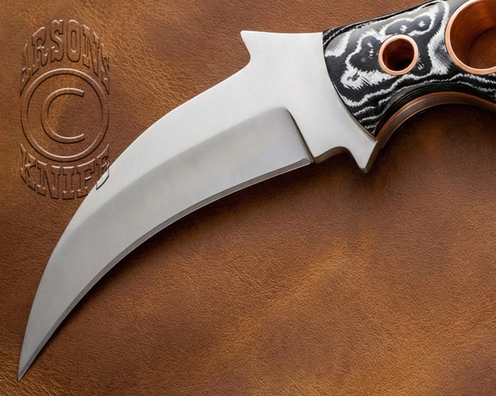 Custom Handmade Damascus Steel Arts and Crafts Hunting and Survival Karambit Knife - G10 Micarta Glassy Handle - DHK725