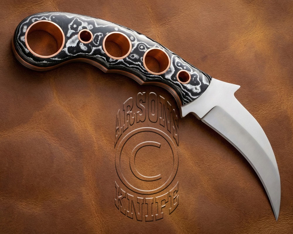 Custom Handmade Damascus Steel Arts and Crafts Hunting and Survival Karambit Knife - G10 Micarta Glassy Handle - DHK725