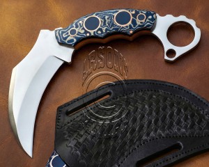 Custom Handmade Damascus Steel Arts and Crafts Hunting and Survival Karambit Knife - G10 Micarta Glassy Handle - DHK726