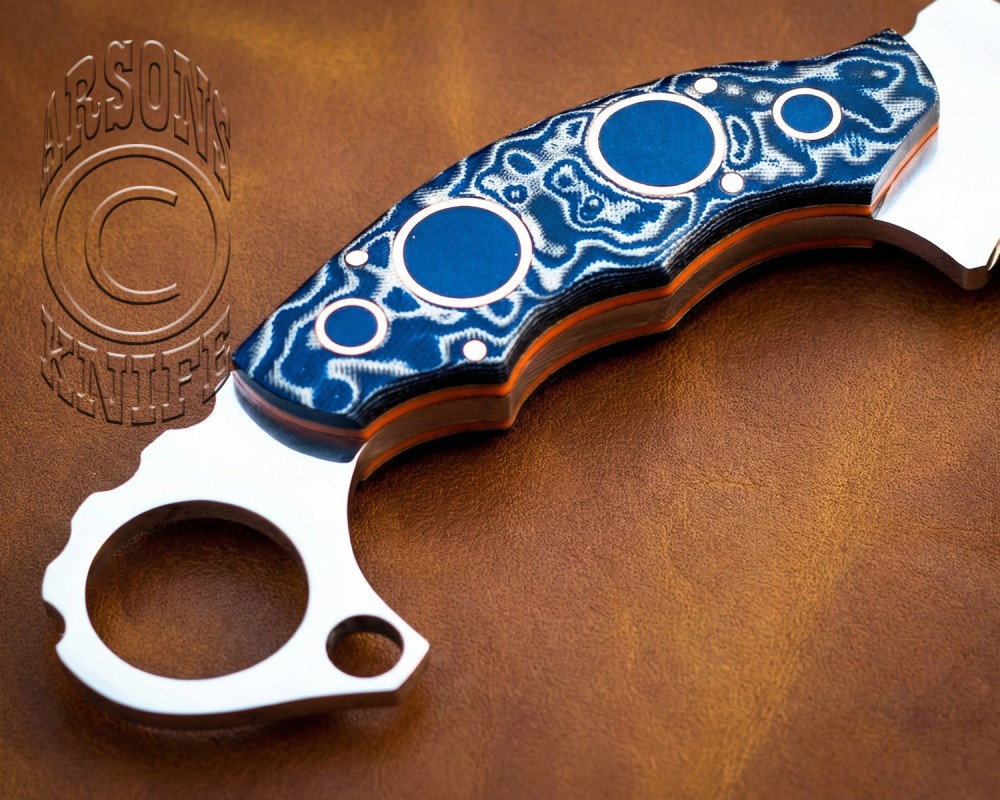 Custom Handmade Damascus Steel Arts and Crafts Hunting and Survival Karambit Knife - G10 Micarta Glassy Handle - DHK726