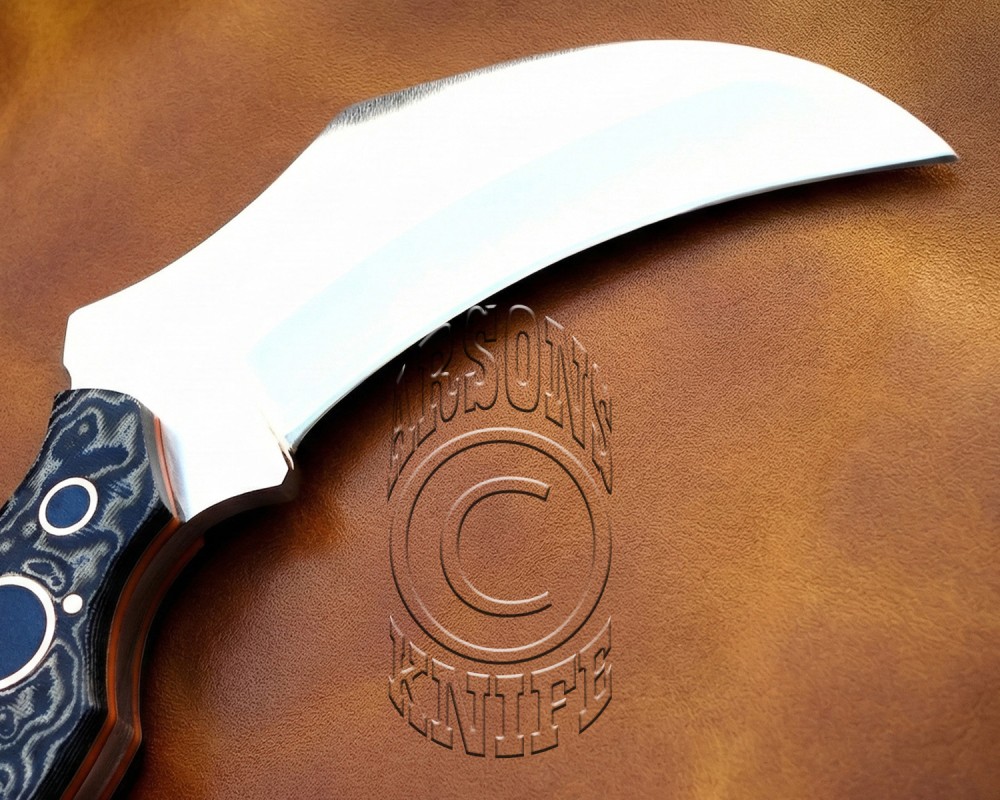 Custom Handmade Damascus Steel Arts and Crafts Hunting and Survival Karambit Knife - G10 Micarta Glassy Handle - DHK726