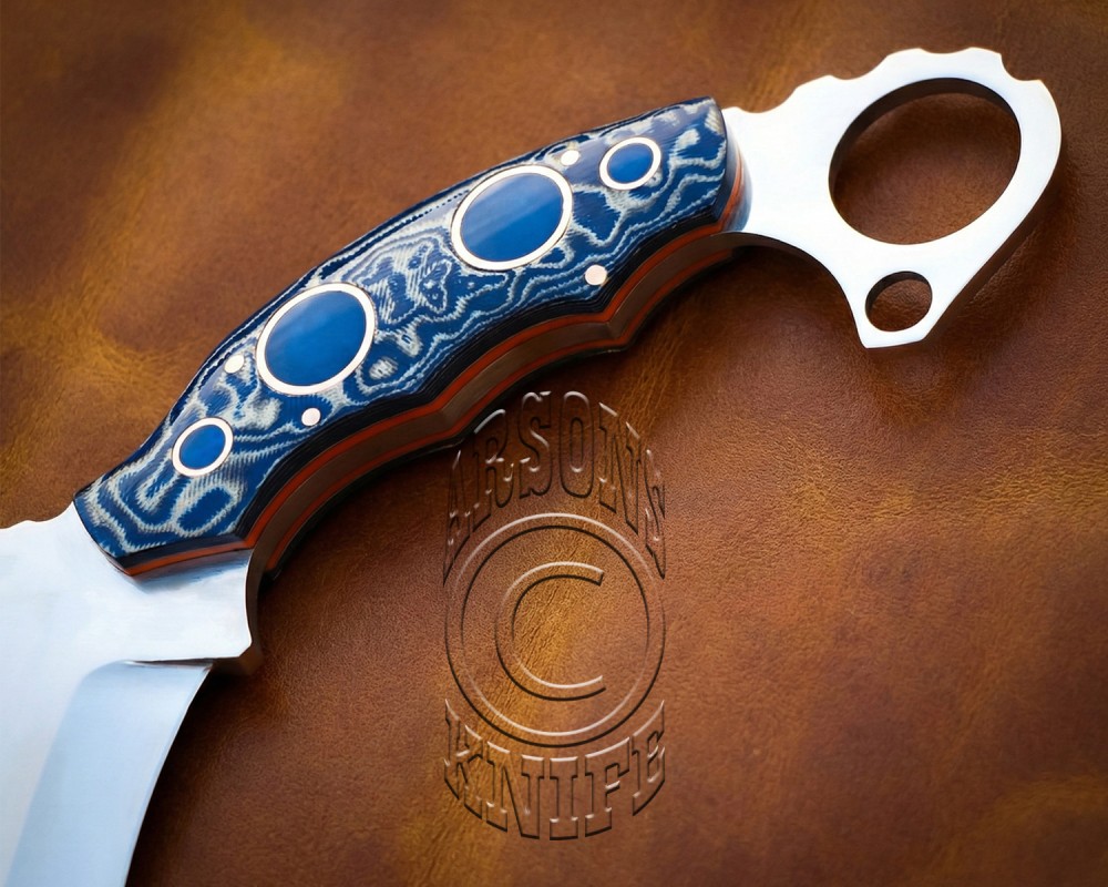 Custom Handmade Damascus Steel Arts and Crafts Hunting and Survival Karambit Knife - G10 Micarta Glassy Handle - DHK726