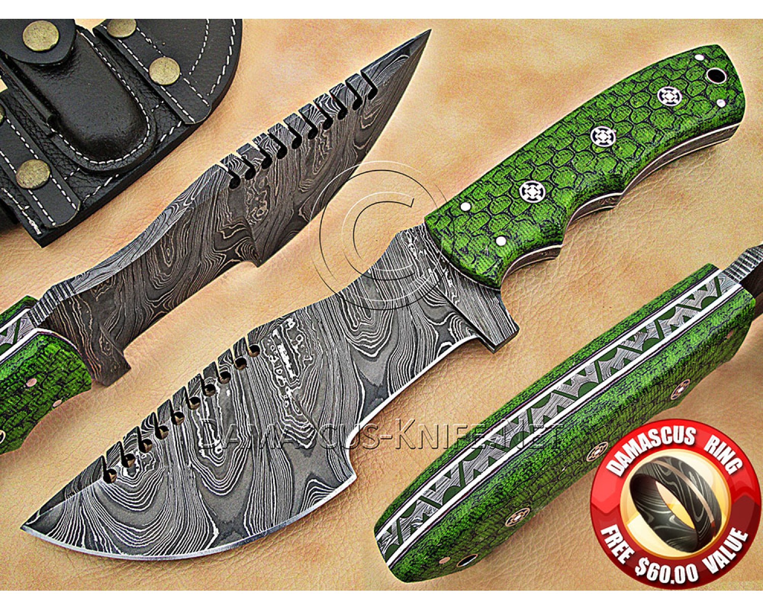 Wholesale Set of 7 Artisan Damascus Multi-Zone Field-Utility Implements - Multi-Color G10 - TK1001