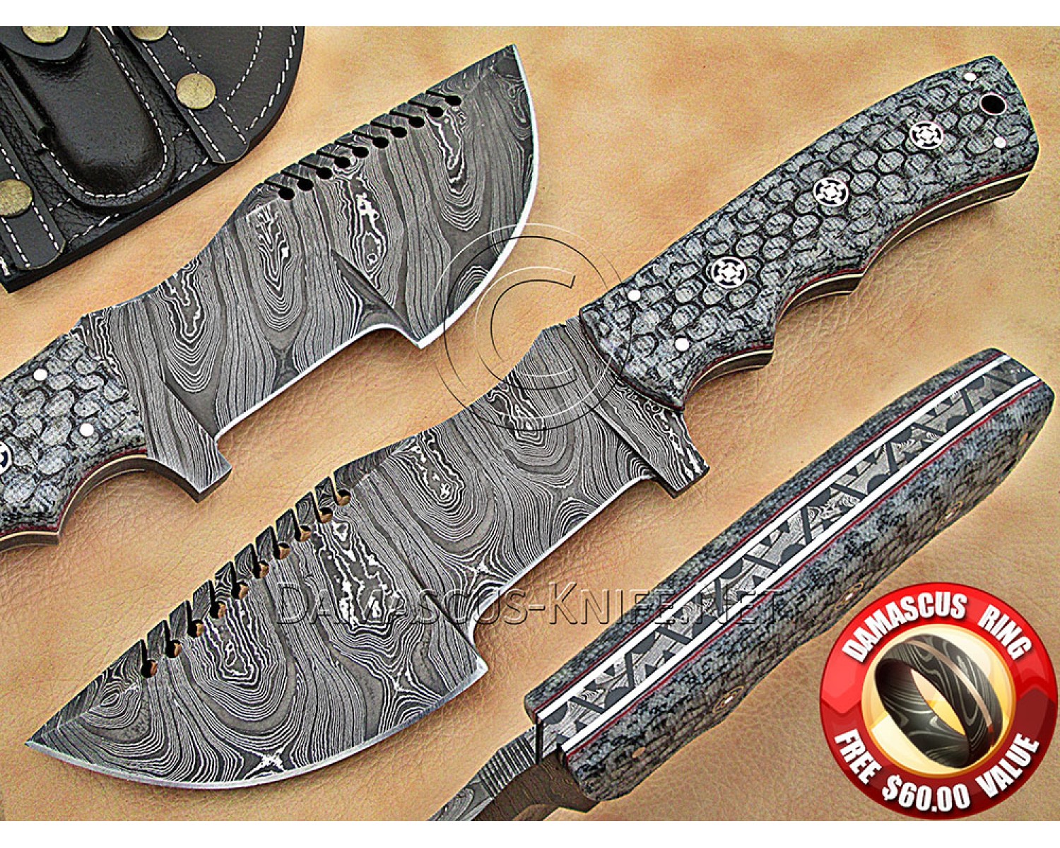 Wholesale Set of 7 Artisan Damascus Multi-Zone Field-Utility Implements - Multi-Color G10 - TK1001