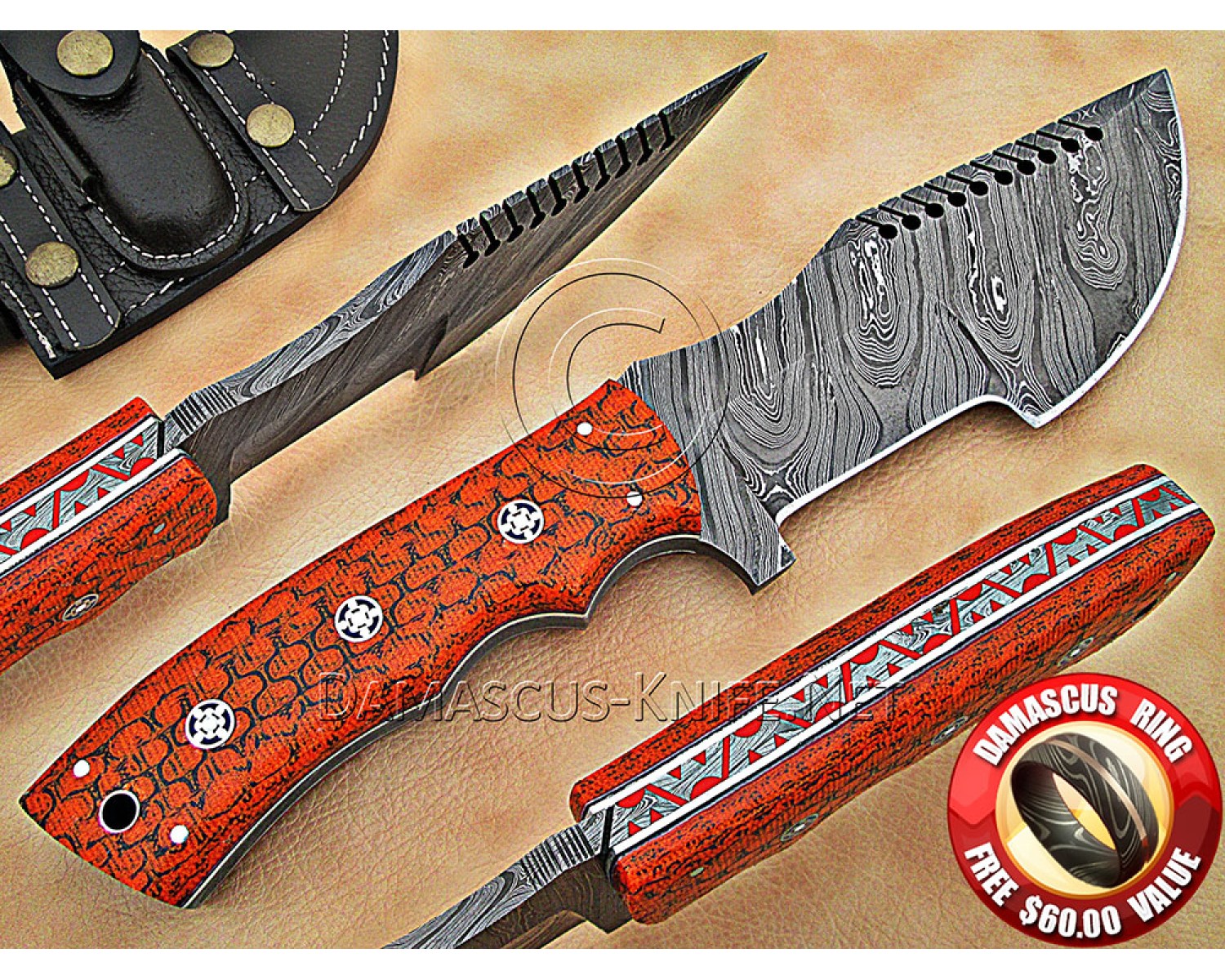 Wholesale Set of 7 Artisan Damascus Multi-Zone Field-Utility Implements - Multi-Color G10 - TK1001
