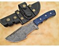 Custom Handmade Damascus Steel Outdoor Tracker Knife - Blue G10 - TK1002