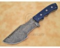 Custom Handmade Damascus Steel Outdoor Tracker Knife - Blue G10 - TK1002