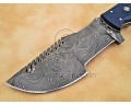 Custom Handmade Damascus Steel Outdoor Tracker Knife - Blue G10 - TK1002