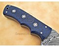 Custom Handmade Damascus Steel Outdoor Tracker Knife - Blue G10 - TK1002