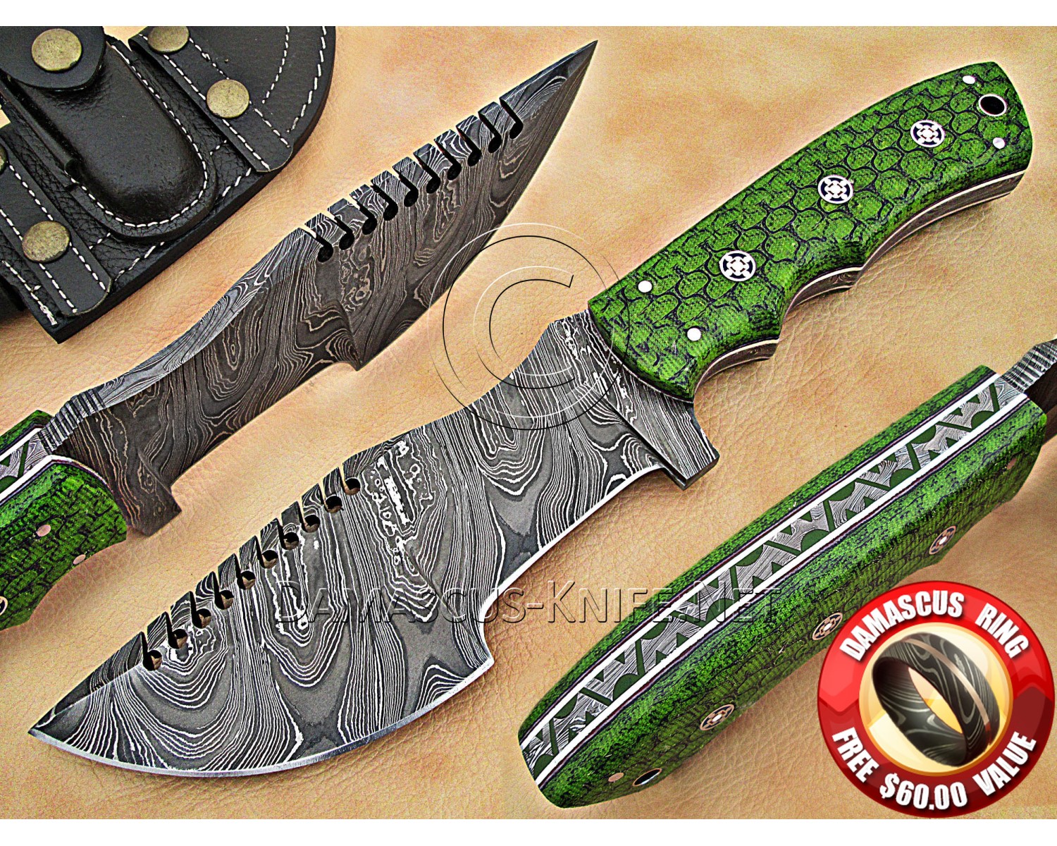 Artisan Damascus Multi-Zone Field-Utility Implement - Green G10 - TK1003