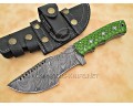 Custom Handmade Damascus Steel Outdoor Tracker Knife - Green G10 - TK1003