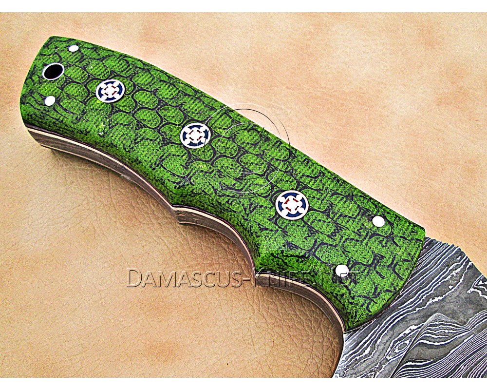 Custom Handmade Damascus Steel Outdoor Tracker Knife - Green G10 - TK1003