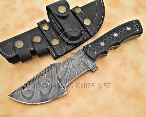 Custom Handmade Damascus Steel Outdoor Tracker Knife - Black G10 - TK1004