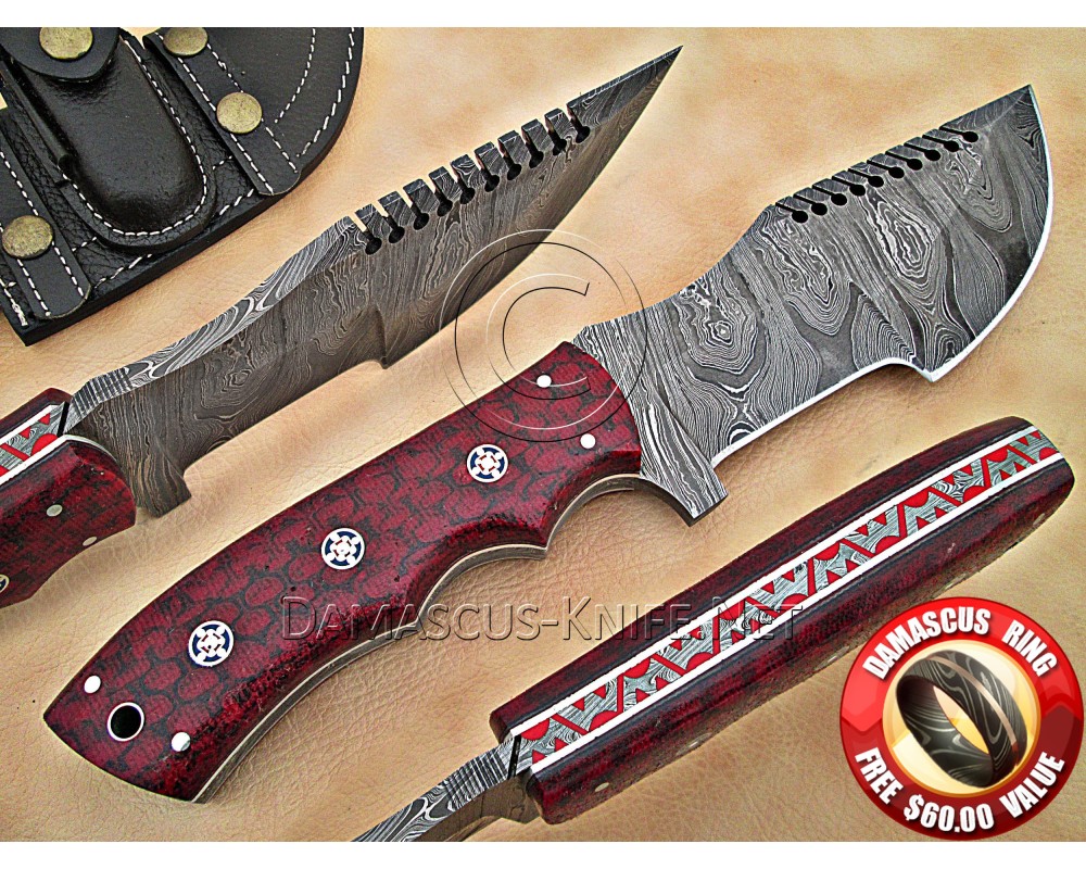 Handmade Damascus Steel Curved Field-Utility Implement - Red G10 - TK1005