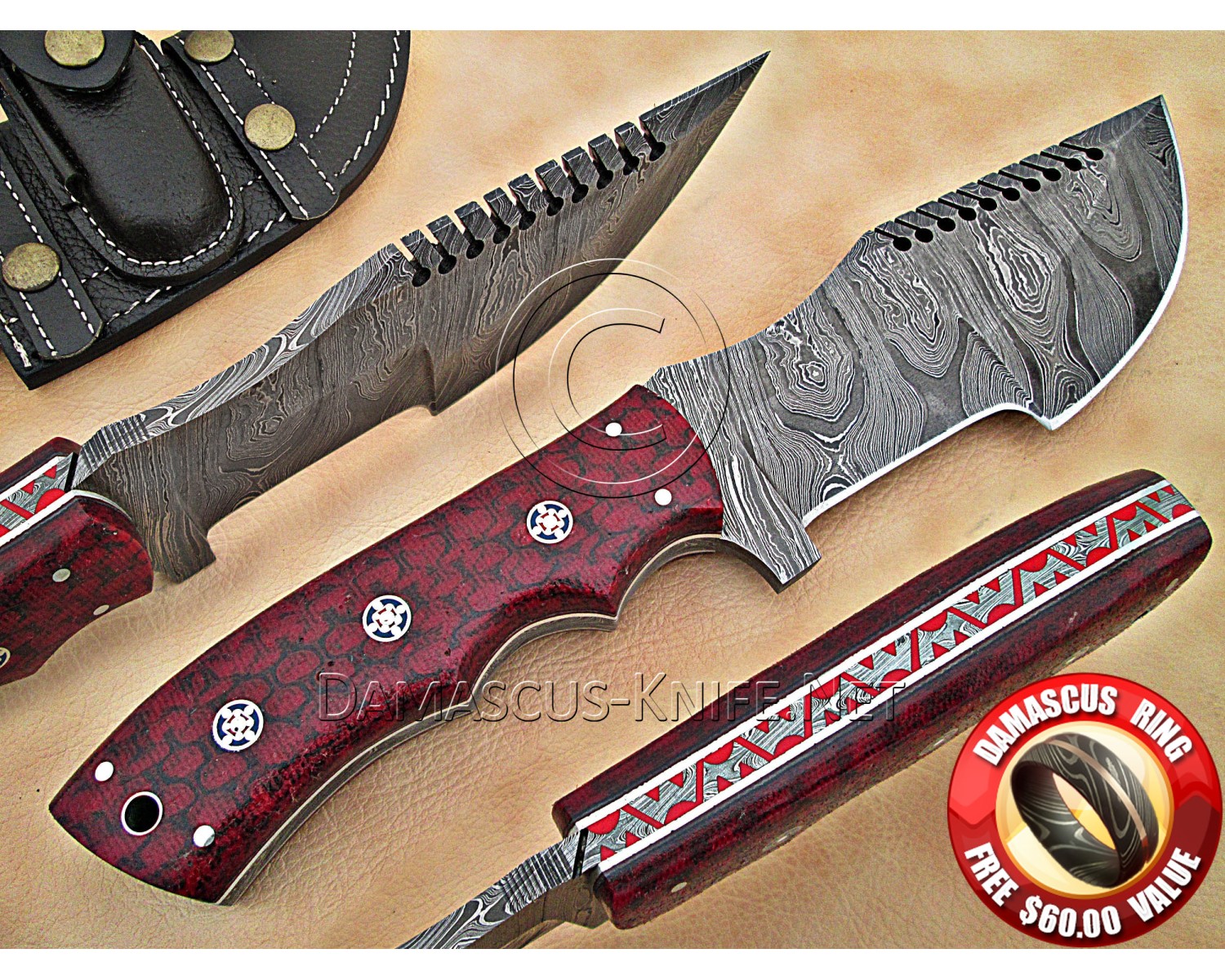 Artisan Damascus Multi-Zone Field-Utility Implement - Red G10 - TK1005