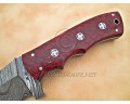 Custom Handmade Damascus Steel Outdoor Tracker Knife - Red G10 - TK1005