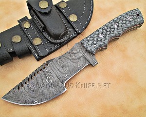 Custom Handmade Damascus Steel Outdoor Tracker Knife - Grey G10 - TK1006