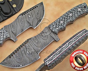 Custom Handmade Damascus Steel Outdoor Tracker Knife - Grey G10 - TK1006