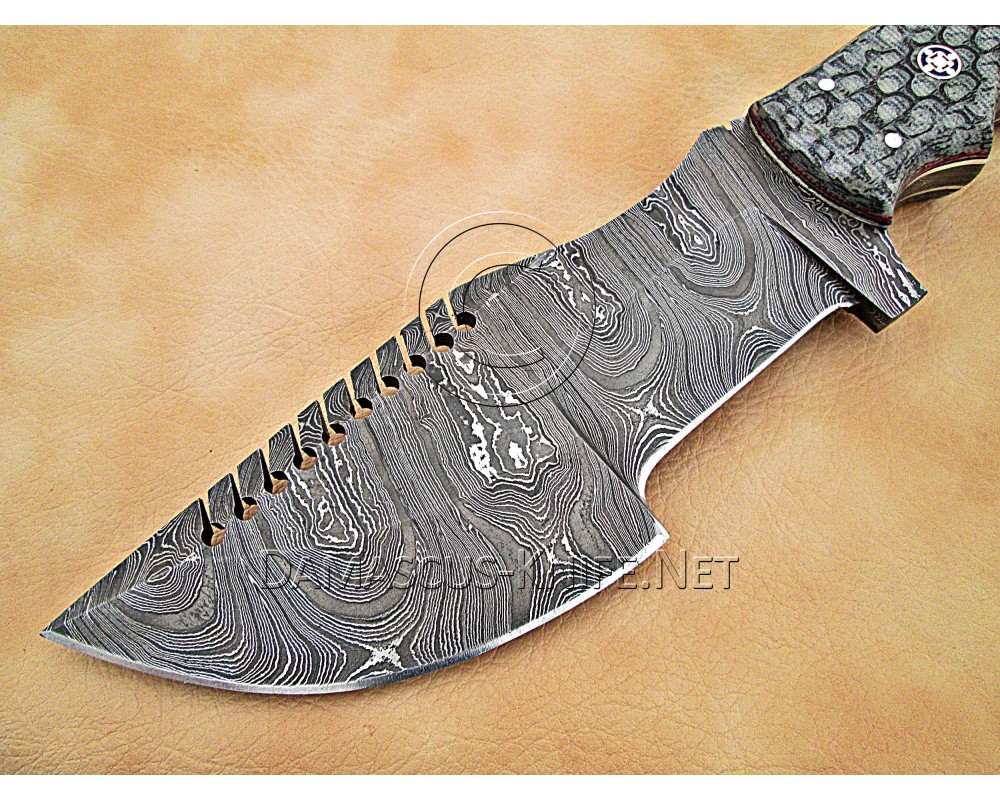 Custom Handmade Damascus Steel Outdoor Tracker Knife - Grey G10 - TK1006