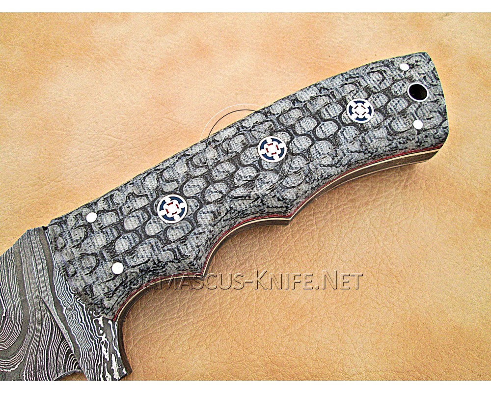 Custom Handmade Damascus Steel Outdoor Tracker Knife - Grey G10 - TK1006