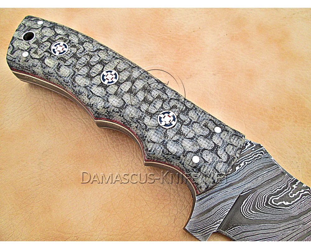 Custom Handmade Damascus Steel Outdoor Tracker Knife - Grey G10 - TK1006